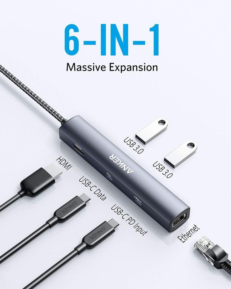 Anker 543 USB-C Hub ((6-in-1, Slim) Hubs and Docks Grau | DI871997I6