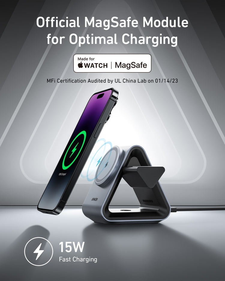 Anker 737 MagGo Charger ((3-in-1 Station) Kabellose Ladegeräte Schwarz | JQ560276N8