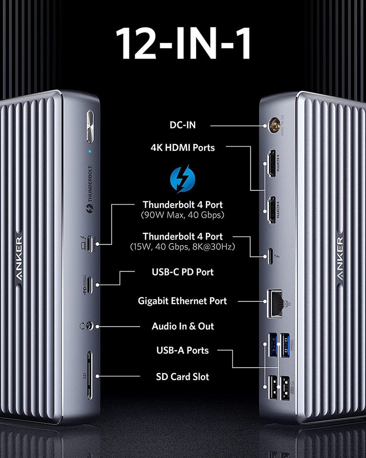 Anker 777 Thunderbolt Docking Station ((Apex, 12-in-1, Thunderbolt 4) Hubs and Docks Grau | QR691249X5