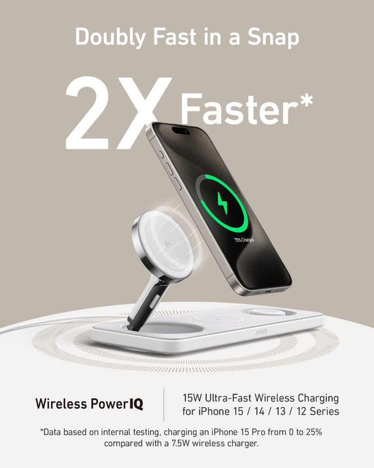 Anker MagGo Wireless Charging Station ((3-in-1 Pad) Kabellose Ladegeräte Weiß | QX651855W1