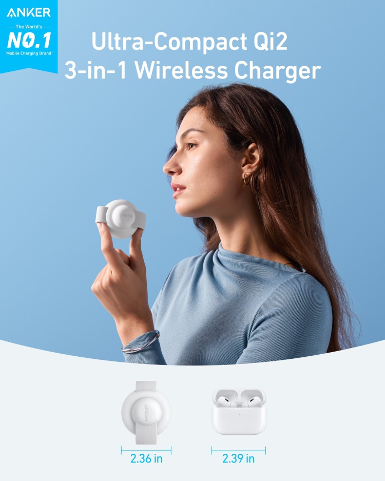 Anker MagGo Wireless Charging Station ((3-in-1, Foldable Pad) Kabellose Ladegeräte Weiß | BG672317M1