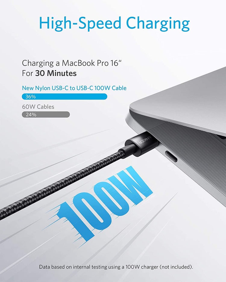 Anker New Nylon USB-C to USB-C 100W Cable ((10 ft) Kabel Schwarz | DG238363R1