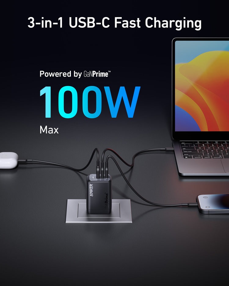 Anker Prime 100W GaN Wall Charger ((3 Ports) Ladegeräte Schwarz | HY718371C0