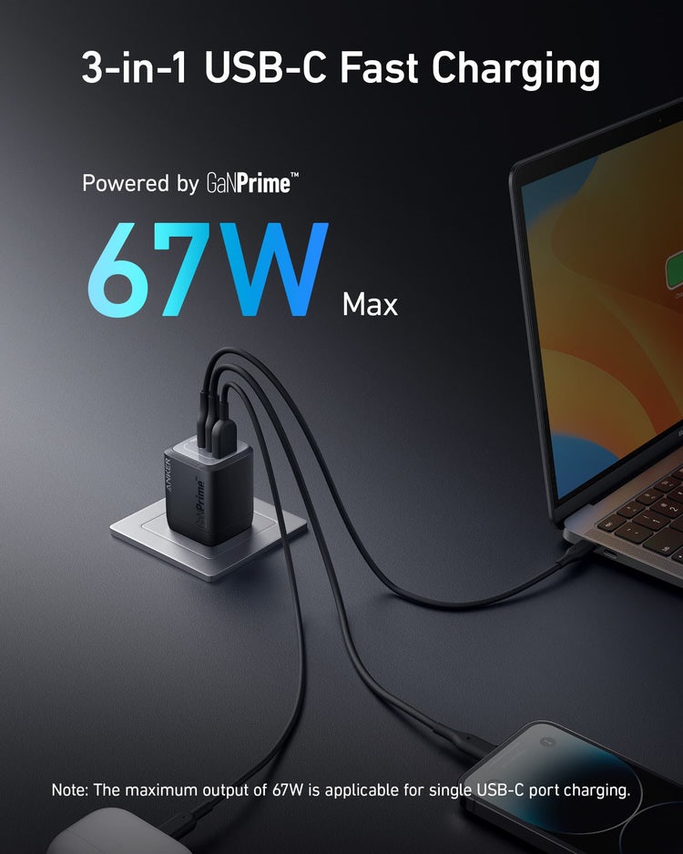 Anker Prime 67W GaN Wall Charger ((3 Ports) Ladegeräte Schwarz | AT137653K3
