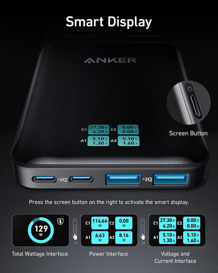 Anker Prime 6-in-1 Charging Station ((140W) and USB-C to USB-C Cable ((3 ft / 6 ft, 240W) AC Power Schwarz | SU290329A3
