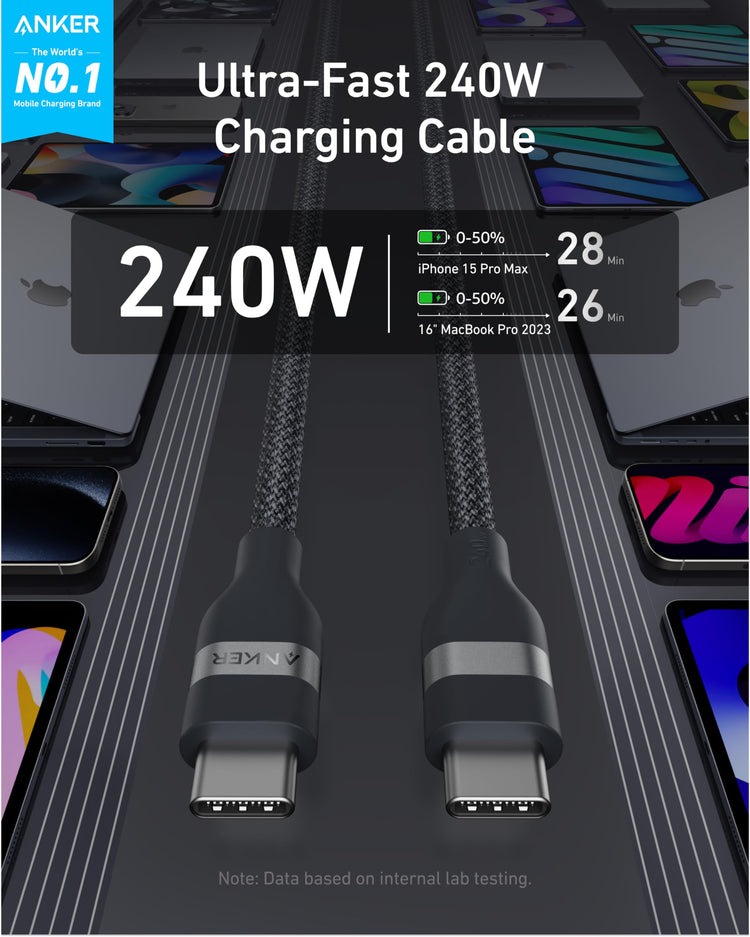Anker USB-C to USB-C Cable ((3 ft / 6 ft, 240W, Upcycled-Braided) Kabel Schwarz | VT154625O1